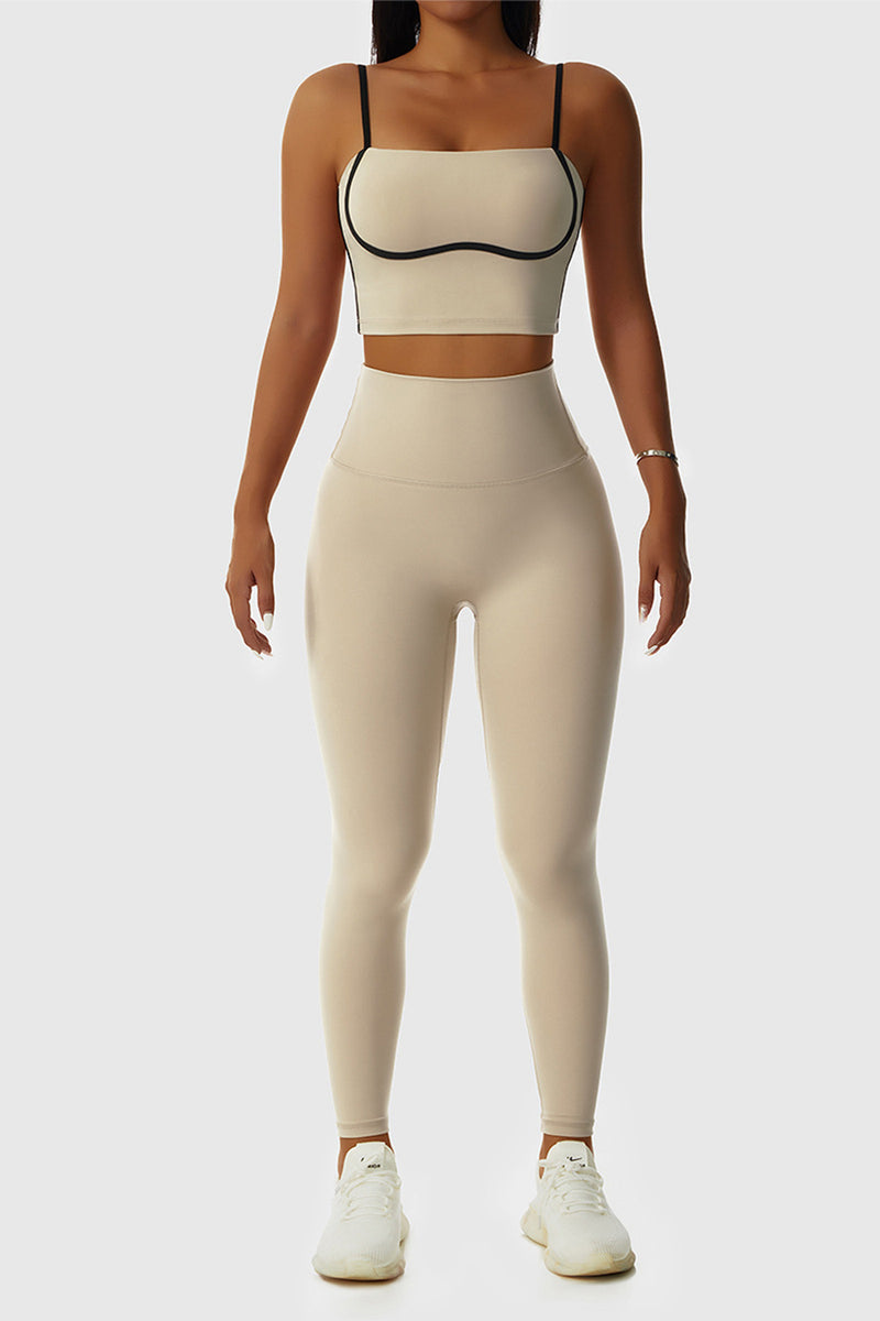 STRAPPY OUTLINED PADDED TANK TOP IN TOFFEE
