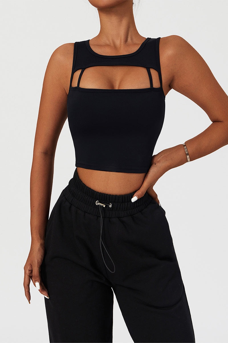PADDED SPORTS CROPPED TANK TOP IN JET
