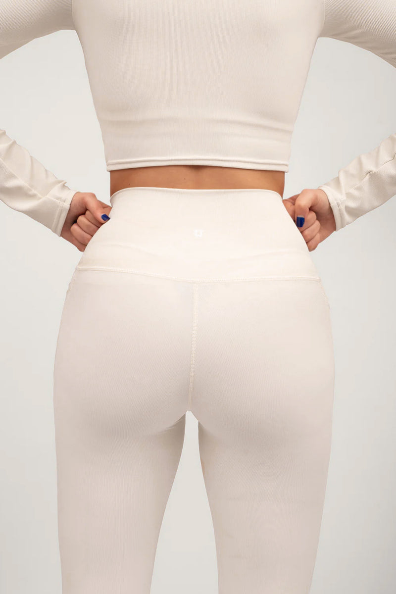 LUXE HIGH WAISTED RIBBED LEGGINGS IN PURE