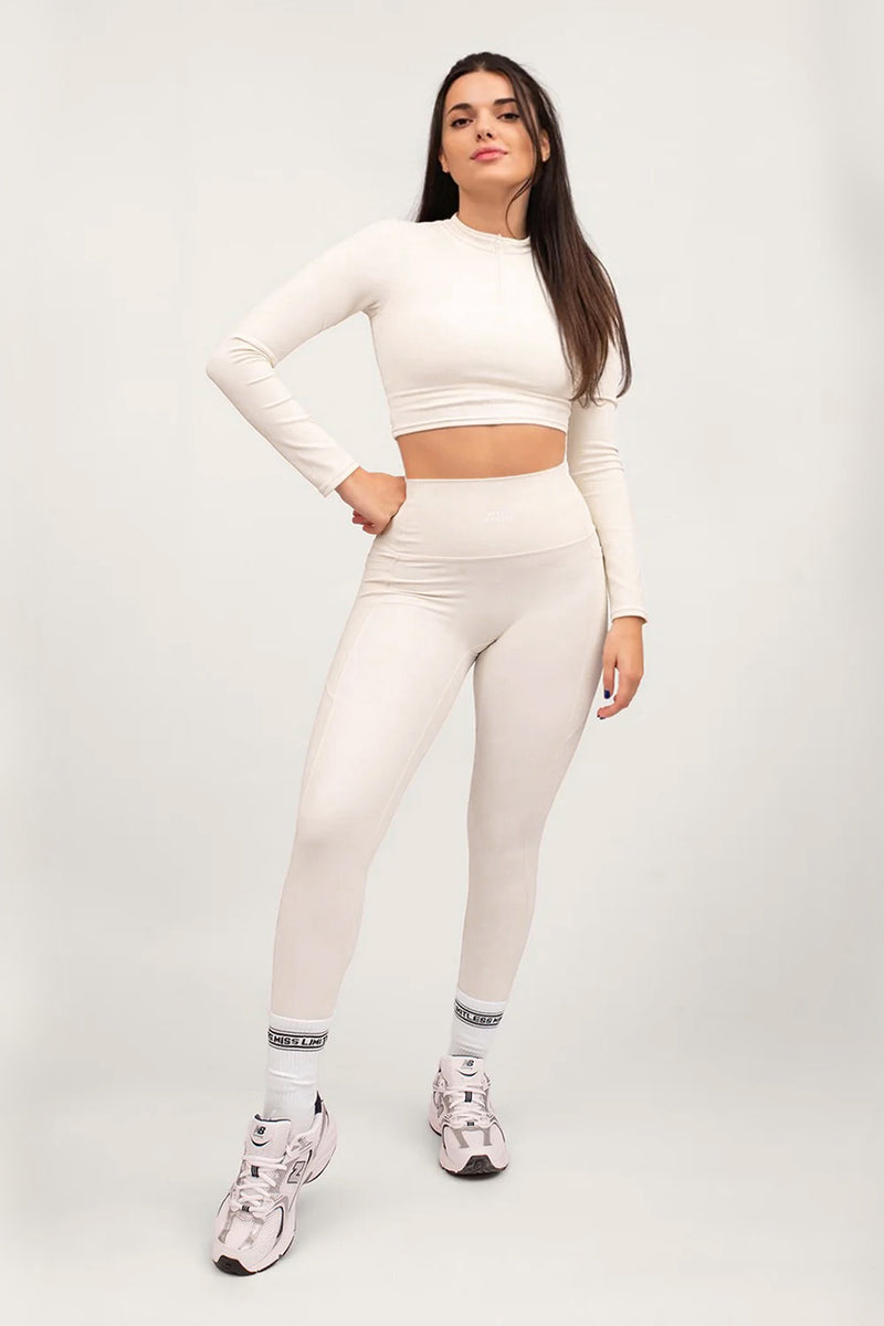 LUXE HIGH WAISTED RIBBED LEGGINGS IN PURE