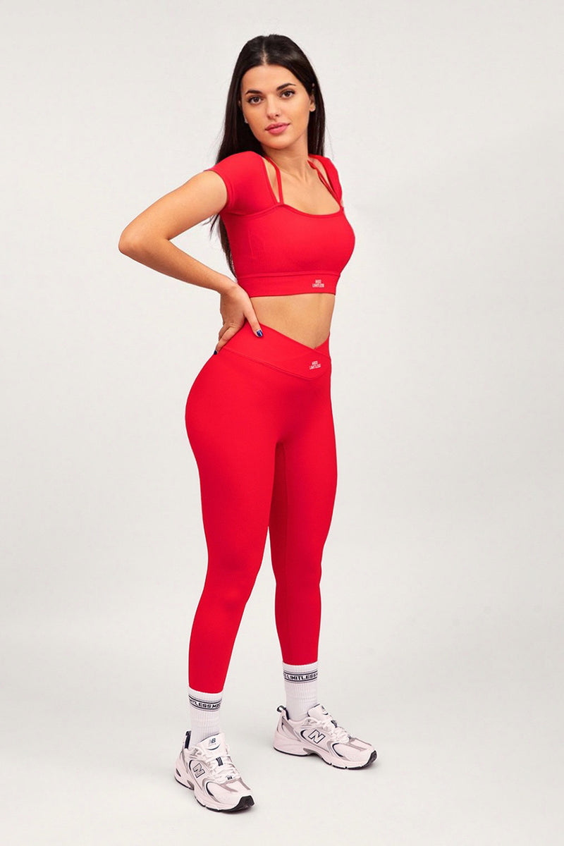 CONTOUR RIB V FRONT HIGH WAISTED LEGGINGS IN RASPBERRY RED – Miss Limitless
